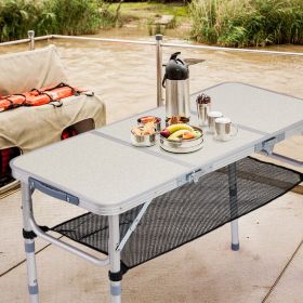 Portable Adjustable Height Folding Table with Mesh Storage Shelf – Lightweight Aluminum Camping Table, 3 Height Settings, Foldable Outdoor Picnic Tab Portable Adjustable Height Folding Table with Mesh Storage Shelf – Lightweight Aluminum Camping Table, 3 Height Settings, Foldable Outdoor Picnic Tab